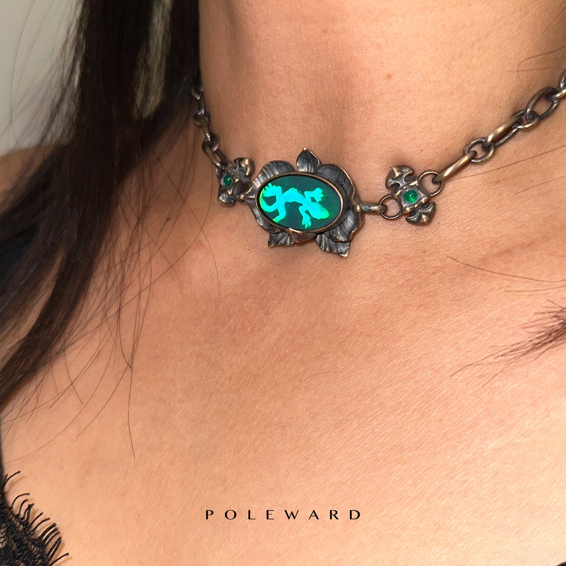 Jin Huan · Midnight Orchid Lizard Silver Necklace