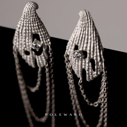 YamSuph series silver shell tassel earrings